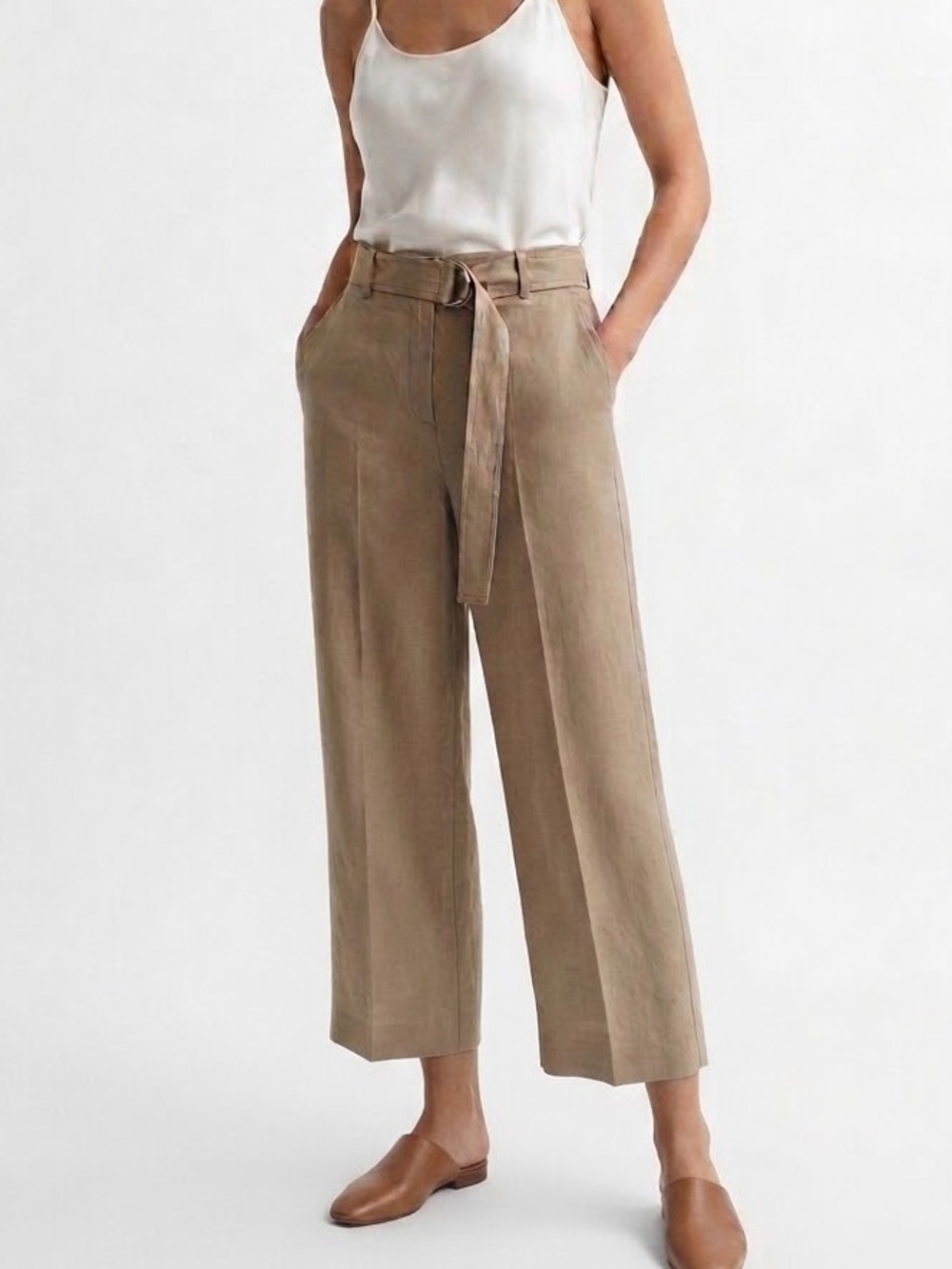 Lafayette 148 New York Wide Leg Crop Pants Size 14 Women’s Beige Cream 23”